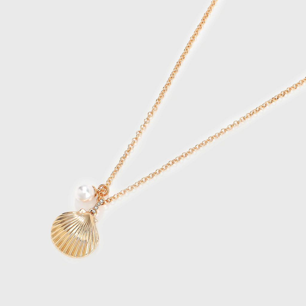 Delicate chain necklace with pearl and shell - Gold