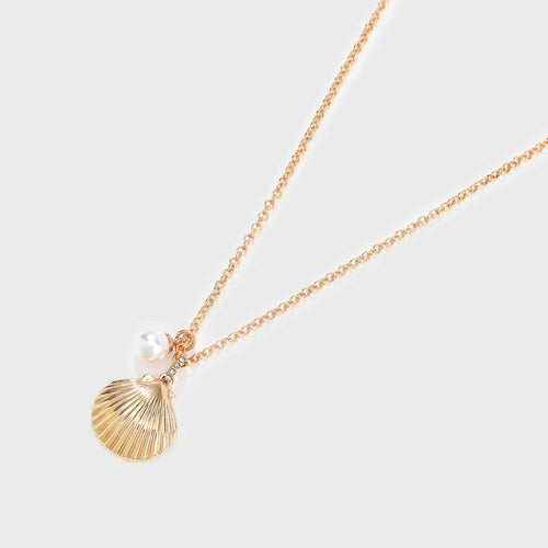 Delicate chain necklace with pearl and shell - Gold