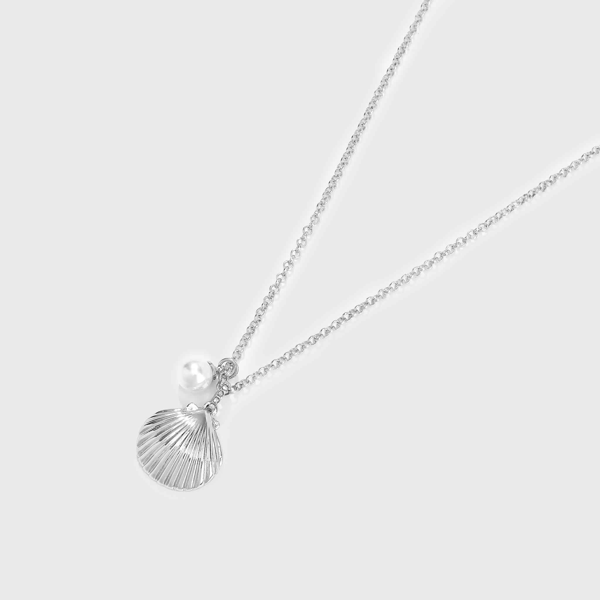 DELICATE CHAIN WITH PEARL AND SHELL-SILVER